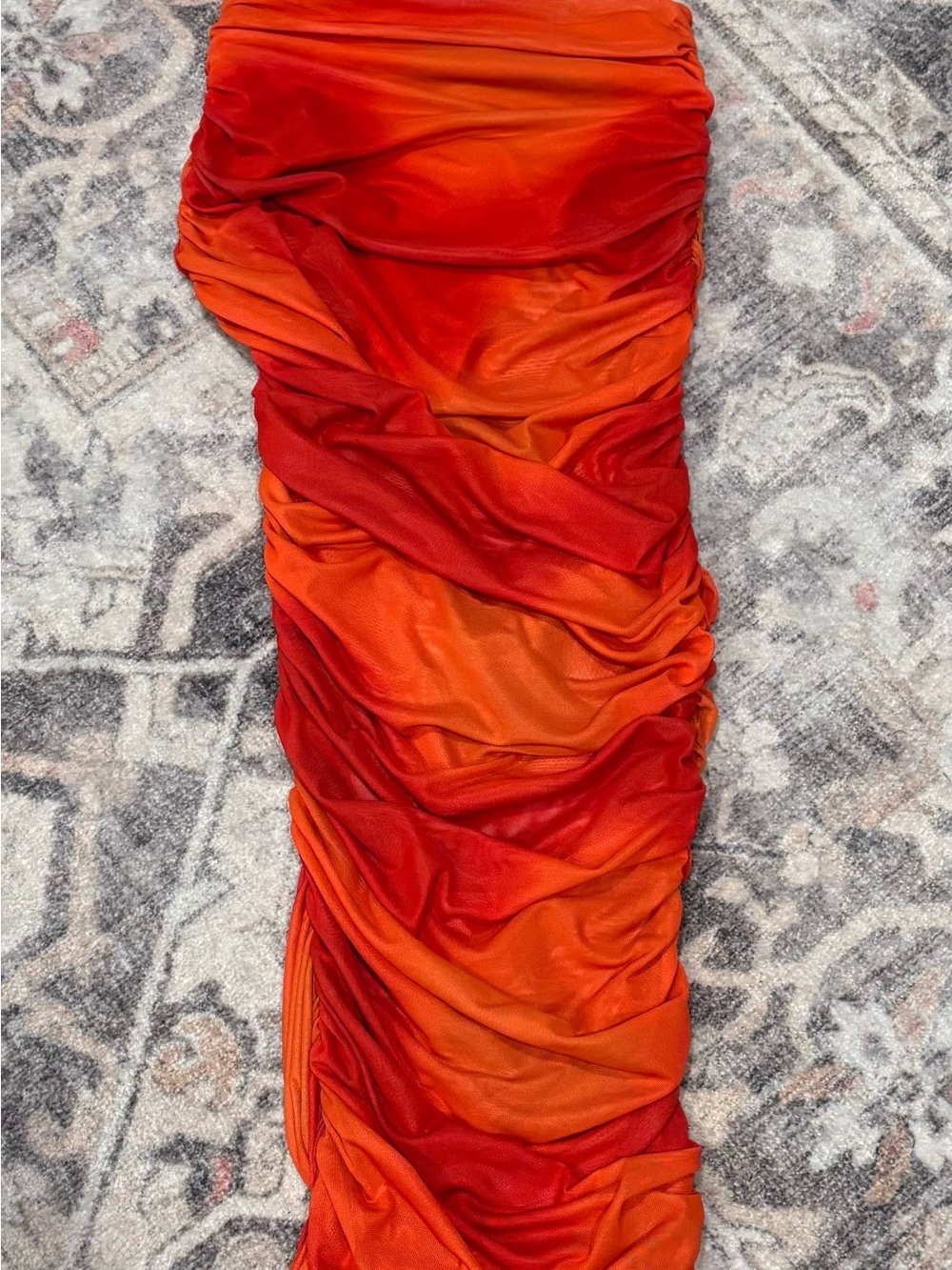 Camila Coelho Orange-Red Ruched Two-Piece Swim Coverup